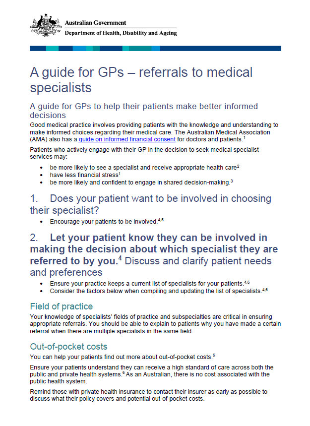 A guide for GPs - referrals to medical specialists
