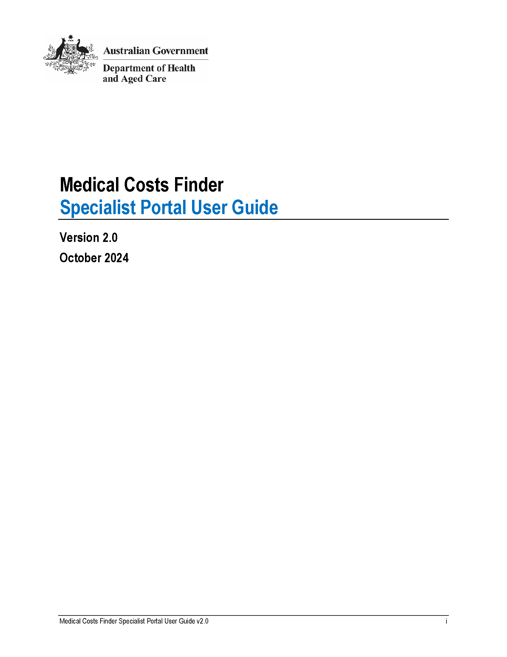 Medical Costs Finder - Specialist Portal User Guide