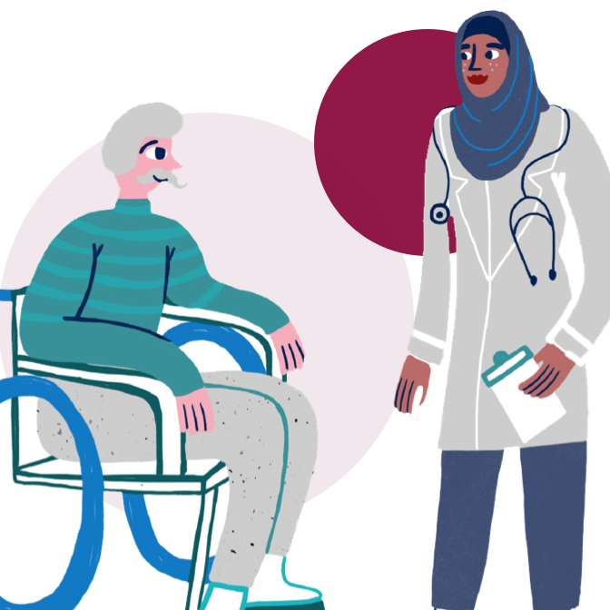 man in wheelchair and a doctor